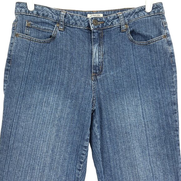 St. John's Bay Women's Cropped Jeans Size 12 Stretch Straight Leg Blue Mid Rise - Picture 3 of 9
